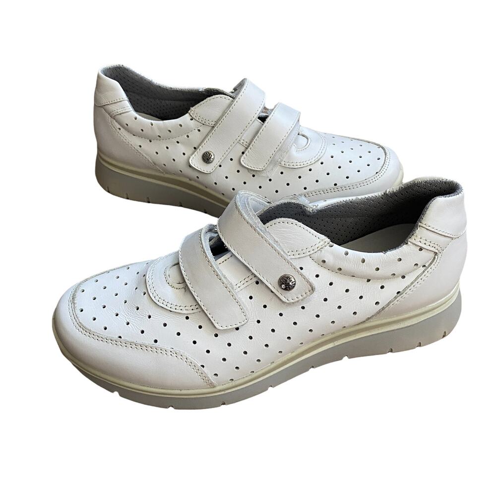 IMAC Made in Italy White Leather Sneakers Double Cross Straps Women’s 10